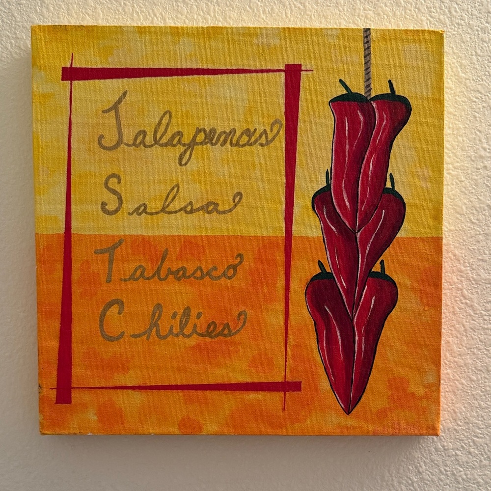 Vibrant Red and Orange and Yellow Chili Pepper Wall Art, Hand made